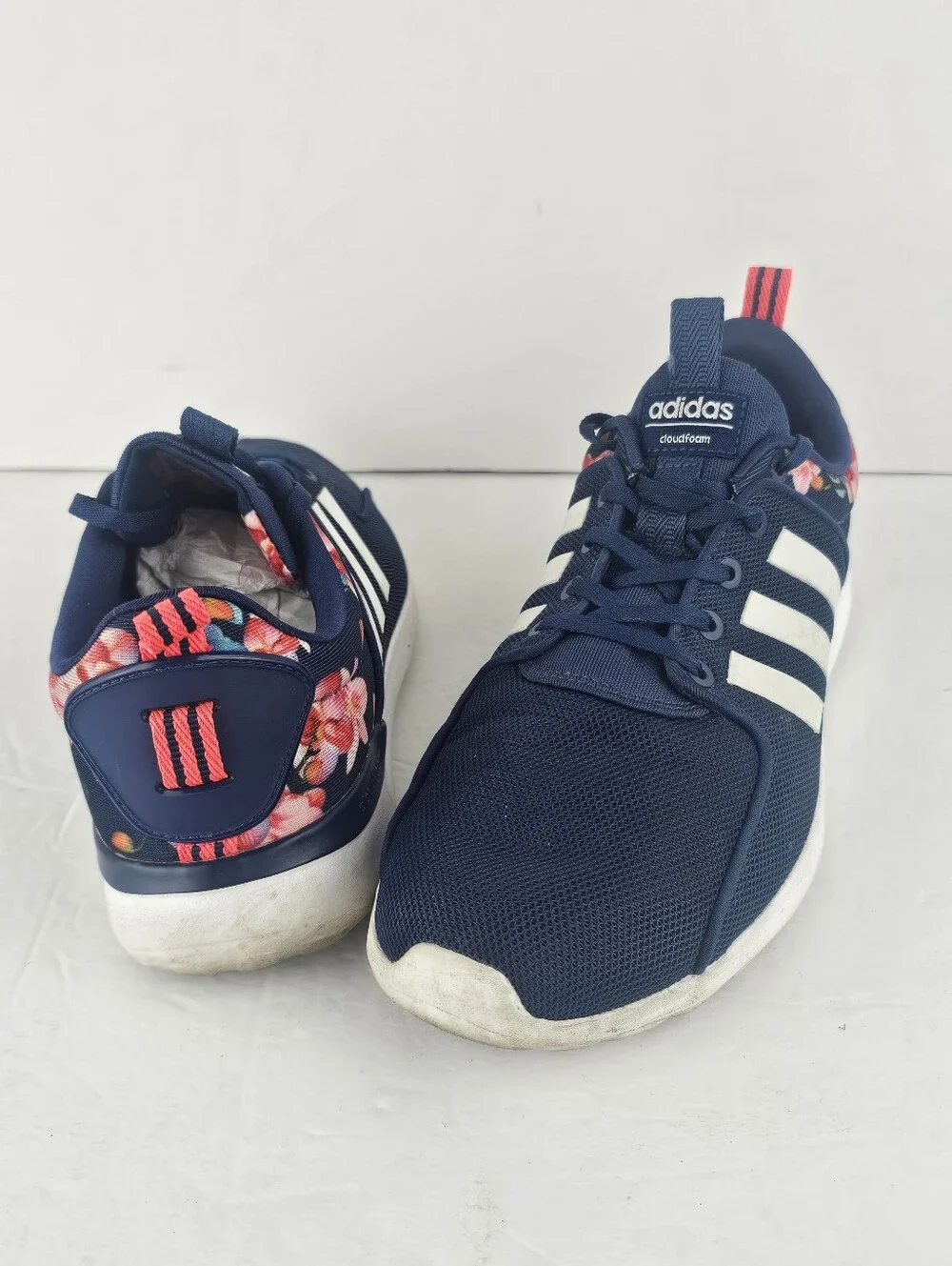 Adidas Cloudfoam Lite Racer Blue & Floral 8.5 Workout Running Gym Casual GUC - Picture 2 of 8